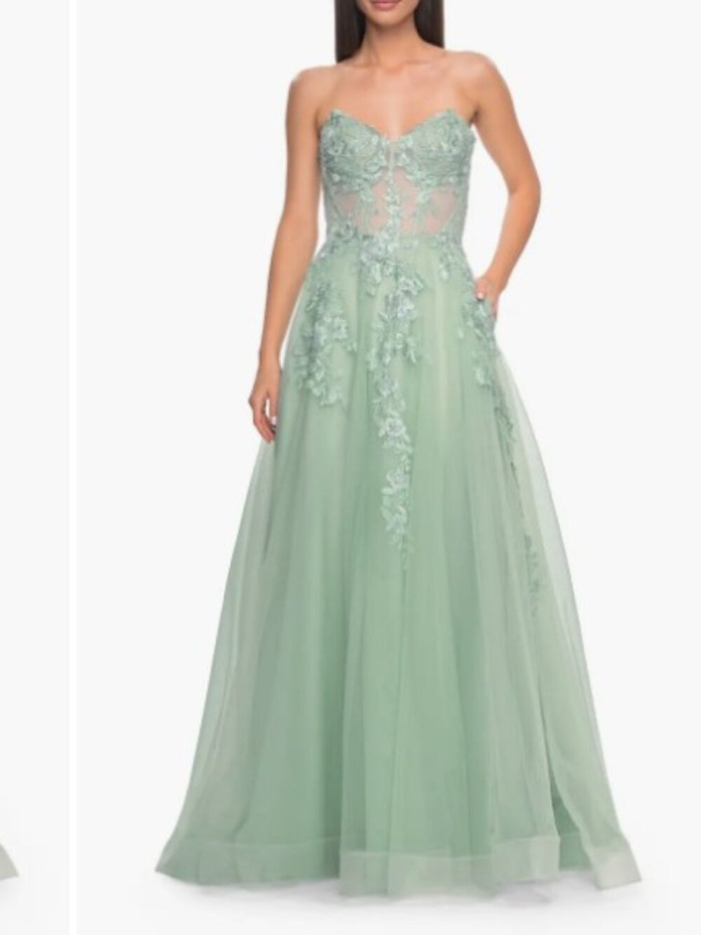 La Femme Sage Lace Appliqué Strapless Prom Gown Size 14